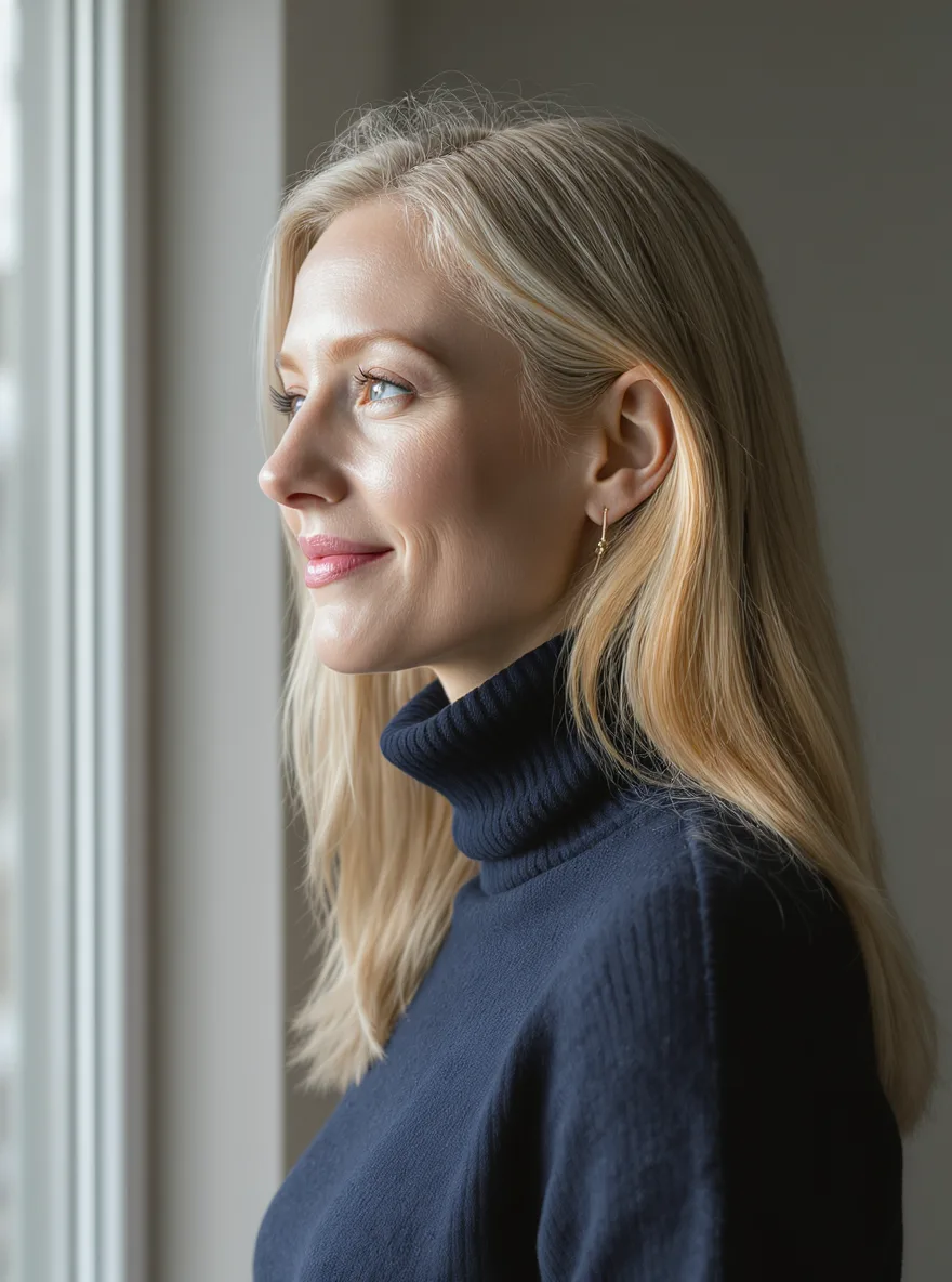 Sandy Blonde Long Layers with Air-Dried Straight Texture